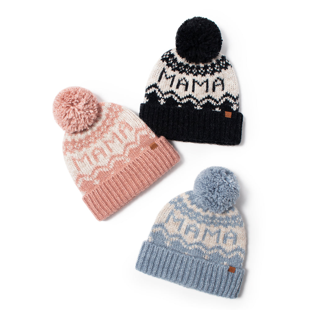 - with Beanie ABB1825 Young Jaquard Knit Pom David – Self And Mama