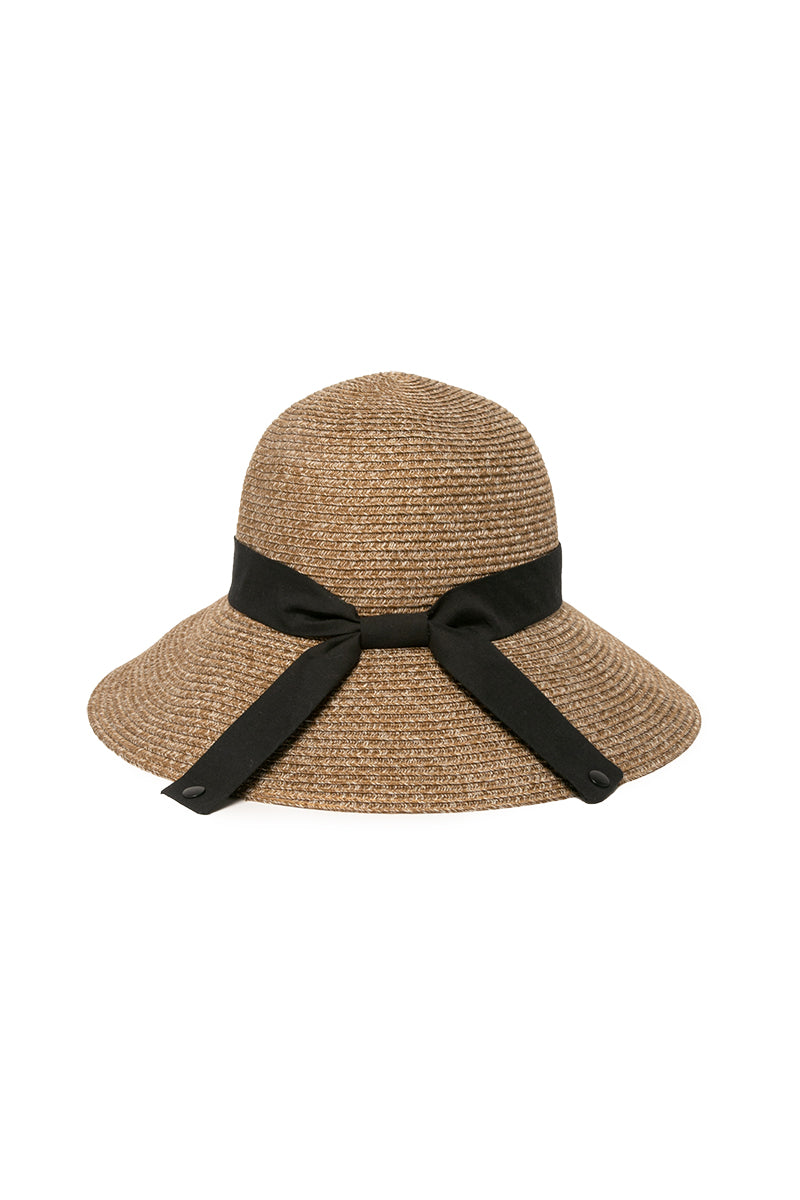 Marled Straw Bucket with Oversized Grosgrain Bow