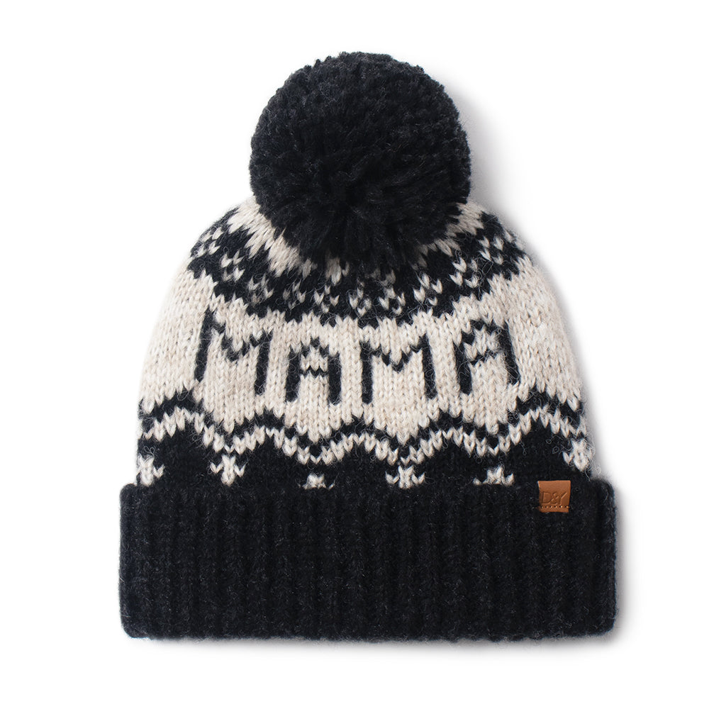 Mama Jaquard Knit Beanie David And with Young – - ABB1825 Pom Self