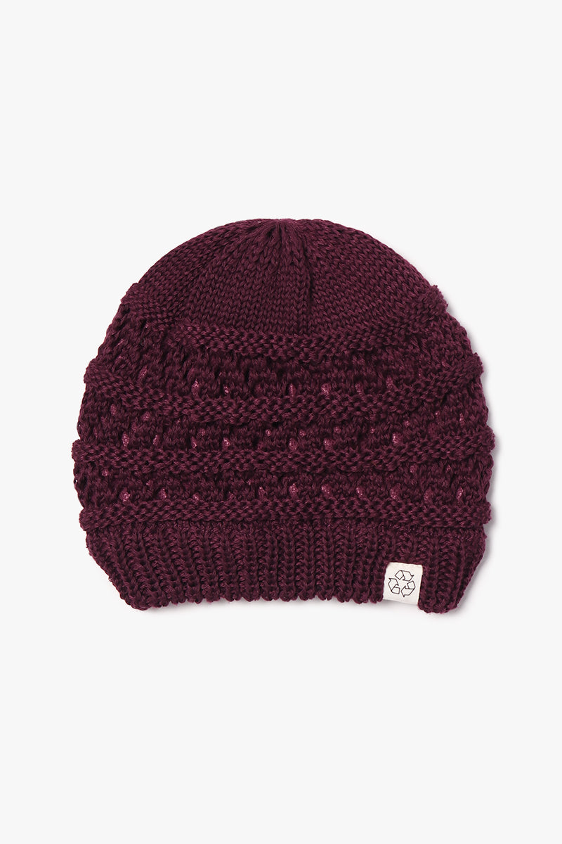 Eco-product! Recycled polyester open weave beanie Young with sherpa David lin And – knit