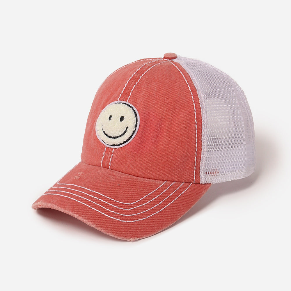 Chenille Smiley Patch Meshback Baseball And Cap – David Young FWCAPM7222 